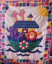 Vintage baby comforter quilt rainbow colors animals Noah's Ark 33x40" nursery