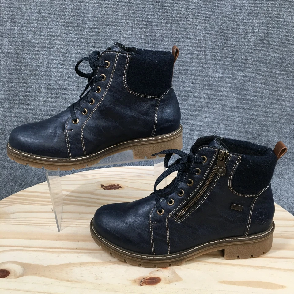 Rieker Boots Womens 39 Casual Zip Lace Up Ankle Boot Y9105-14 Blue Faux Leather - Image 2 of 4