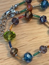 M + S necklace glass beads facetted with bright colour tube bead spacers adjus.