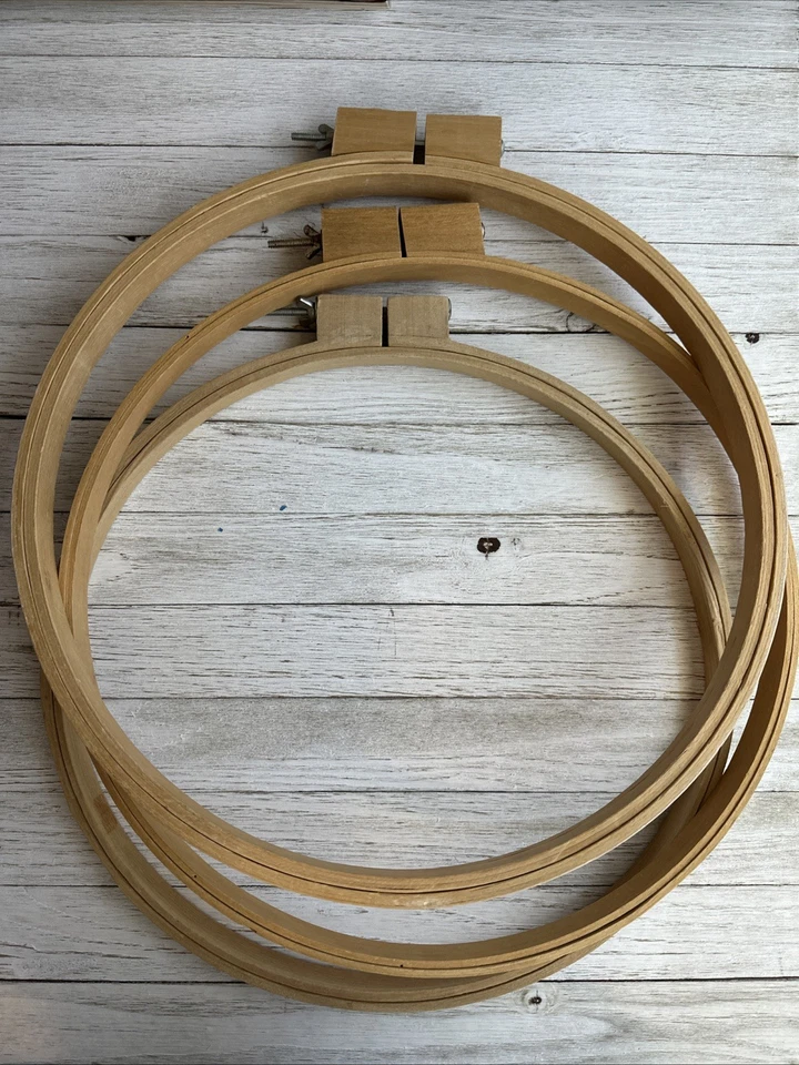 LOT OF 3 LARGE WOODEN EMBROIDERY HOOPS 14" WIDE 3/4" THICK, NEEDLE CRAFTS - Image 2 of 4