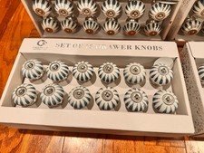 SET OF 12 Casa Decor Drawer cabinet Knobs Ceramic handmade INDIA white blue