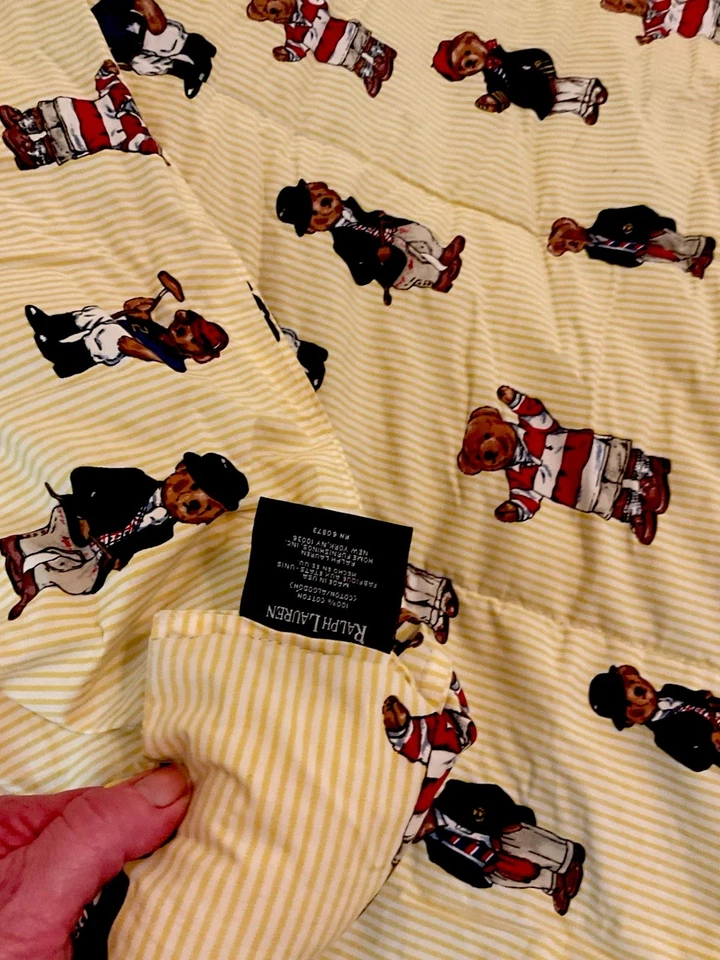 Ralph Lauren EUC Twin Yellow Stripe Polo Bear bed Comforter Vintage 82x88 - Image 4 of 4