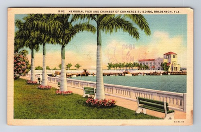 #ad #ad Bradenton FL Florida Memorial Pier Vintage c1940 Postcard $0.99