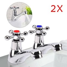 2Pcs Twin Basin Sink Cold and Hot Taps Pair Chrome Bathroom Water Faucets