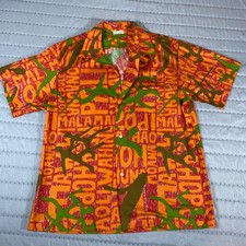 WILD VTG 60s Surf Line Hawaii Shirt M Loop Collar Cotton Hawaiian Aloha Button
