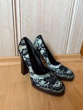 GG GUCCI MADE IN ITALY BLACK SILVER LACE STYLE PUMPS HEELS PLATFORM WOMENS EU 39