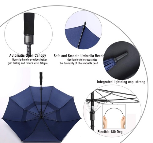Golf Umbrella Large 62/68/72 Inch, Extra Large Oversize Double Canopy Vented ... - Picture 3 of 9