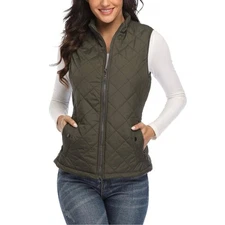 MISS MOLY Army Green Lightweight Quilted Padded Vest Zip Up Front Size Large