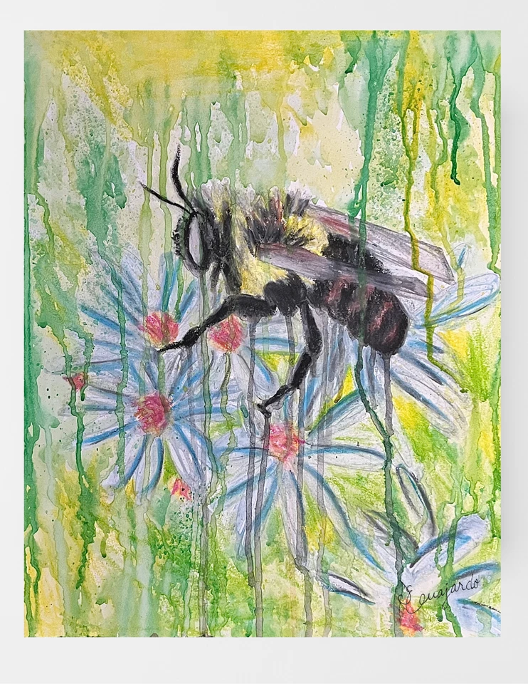 瓜哈多原版滴蜂和花朵 14X17 美术纸签名艺术 — 第 2/4 张图片