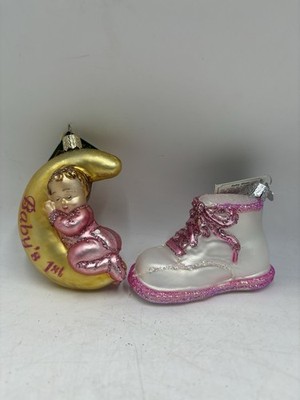 Old World Christmas Baby Shoe & Dreamtime Baby Ornaments 10199 & 32051 NWT