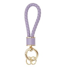 1 Pack Braided Leather Keychain for Car Bag Wallet, Gold/Purple