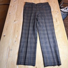 BROOKS BROTHERS Vintage Plaid Pants Wool MADE IN USA 60-70's Brown And black
