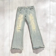 Aeropostale Jeans Mens 34x33 Blue Driggs Slim Bootcut Distressed Ripped Denim