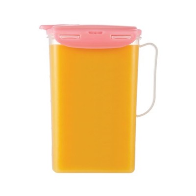 LocknLock 2QT Fridge Water Jug Pitcher, BPA-Free, Pink Handle, Flip-Top Lid