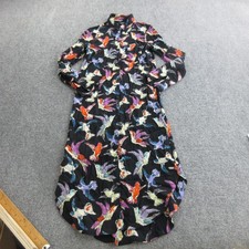 Maeve Dress Womens 0 Multicolor Bird Print Rayon Long Shirt Maxi Button Front