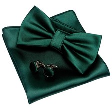 Mens Pre Tied Bow Tie And Pocket Square Cufflinks Set Dress Formal Suit Box