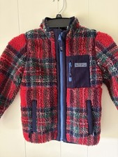 Vineyard Vines Kids Red Plaid Sherpa Jacket with Navy Trim Size 6