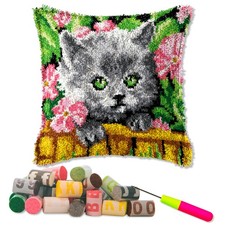 Latch Hook Kits for DIY Throw Pillow Cover,Flower Cat Needlework Cushion Cove...
