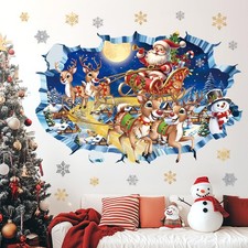 3D Christmas Santa Claus Window Wall Decals Christmas Tree Reindeer Wall Stic...