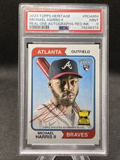 Michael Harris II 2023 Topps Heritage Red Ink Real One Auto RC #'d /74 PSA 9