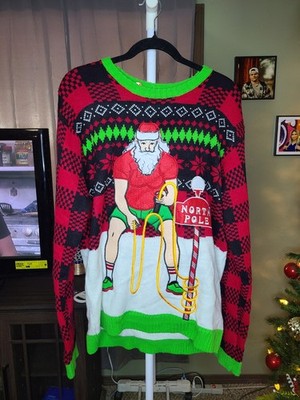 Ugly Christmas Sweater Size Medium Santa Working Out Blizzard Bay Ugly Sweater