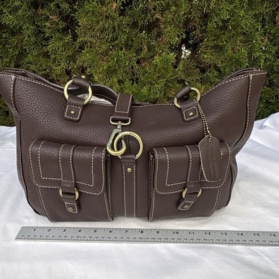 Chaps Pebbled Brown Shoulder Bag Gold Hardware Zip Closure Pockets Bag Charm