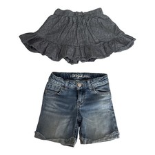 Girls Cat Jack Denim Shorts Gray Skort Skirt Lot Size XS 4/5
