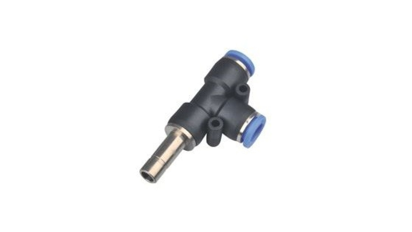 Reducing T plug-in tee for hose 10, 12 mm plug, plastic/nickel-plated bra /T2UK