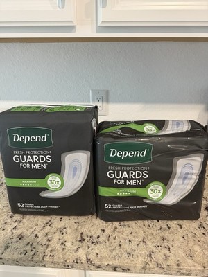 2- 52count Depends for Men Guards. Total 104 Count! New!
