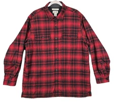 L.L. Bean Fleece Lined Flannel Shirt Men's Large Regular Fit Red & Black Plaid