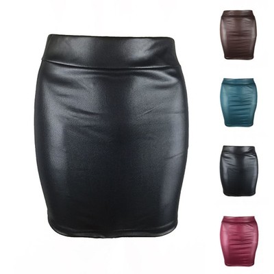 Lederrock Bleistift glänzend kurz eng PU Leder Damen Frauen Bodycon