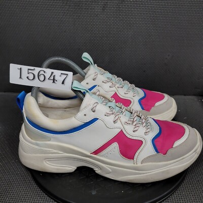 Pull and Bear Multi Colored Shoes Womens Sz 9.5 EU 40 White Pink Sneakers