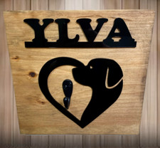 Personalized Wooden Dog Love Leash Hanger Custom Holder Pet Name Hook Wall Sign