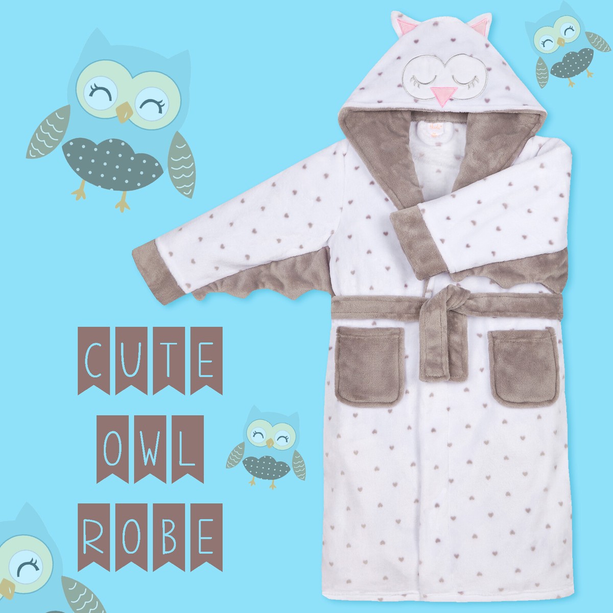 アウル Kids Girls Animal Robe Dressing Gown 3-4 4-5 7-8 Years Animal Owl