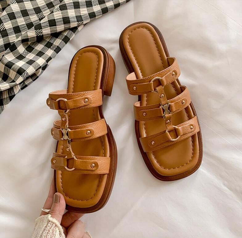 PANTOFOLA D’ORO Sandalo slip on donna in pelle punta aperta slide infradito scarpe romane pompa da spiaggia