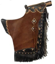 Western Leather Top Grain Bull Riding  Rodeo Chinks with Matching Fringes : 8514
