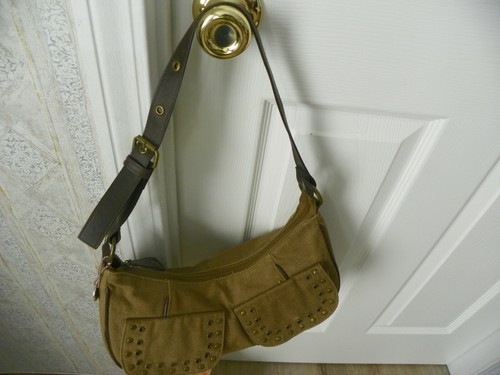 LULU BRAUNE MITTELGROSSE STOFFHANDTASCHE MIT ZWEI VORDEREN SEITENTASCHEN EINE INNENTASCHE - Bild 3 von 5