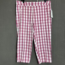 TIME and TRU Women  s Size 14 zip up Capri Pants Slim Fit   Rosiest Rouge Check
