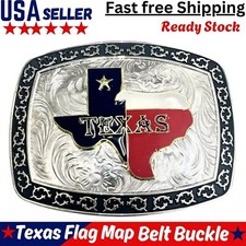 Texas Flag MapWestern Rodeo Silver Black Shine Design Fashion Cowboy Belt Buckle