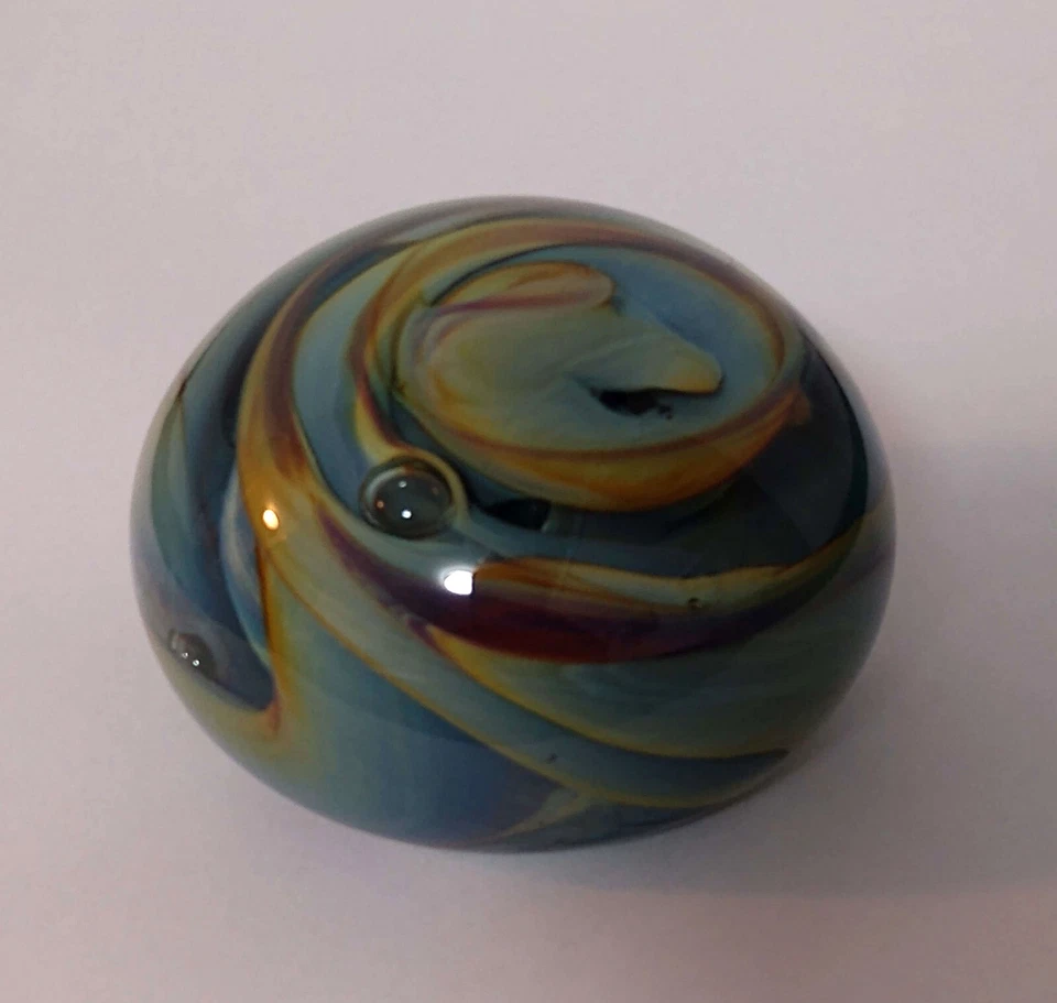 Vintage Signed & Dated 6/70 Salamandra Glass Agate Style Snake Paperweight - Image 4 of 4