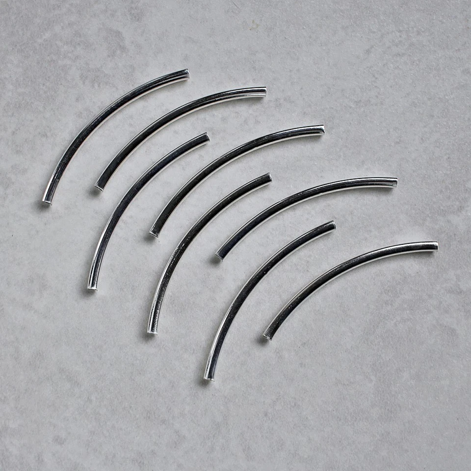 200 Silver Plated Brass 50 x 3mm Curved Tube Noodle Beads with 2mm Hole - Image 3 of 4