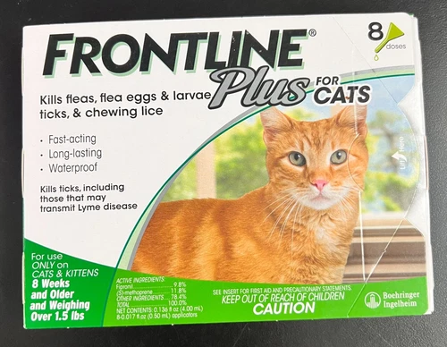 Frontline Plus for CATS over 1.5lbs/8 weeks 8 doses Fleas & Ticks 2486