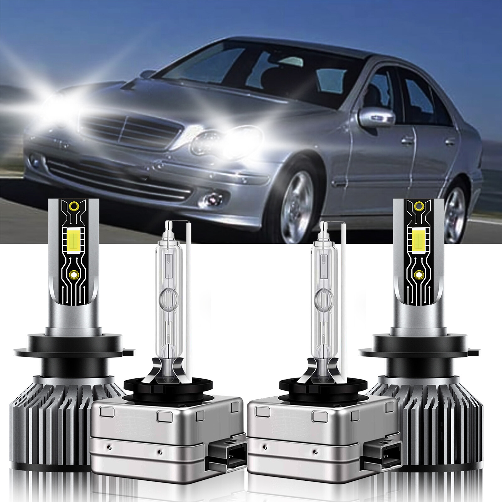 For Mercedes-Benz C280 2008-2009 LED HID Headlight H7+D1S Hi Low Bulbs 6500K