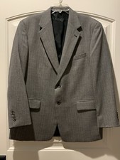 Men  s Evan Picone Black Herringbone Sport Coat Worsted Wool/Silk Blend Sz 44R