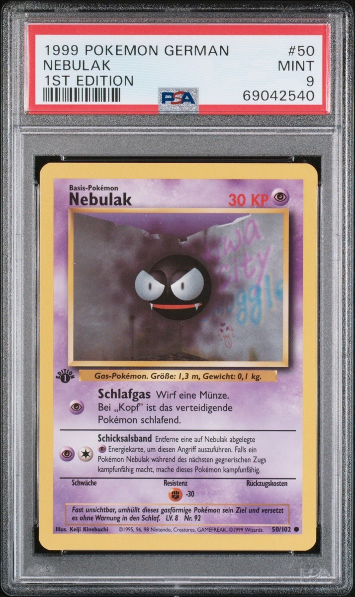 Pokemon 1st Edition Base Set Gastly (Nebulak) 50/102 German PSA 9