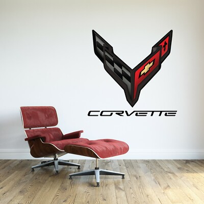 Autocollant Mural Voiture Corvette Avec Prénom Personnalisé - Art Déco - Neuf