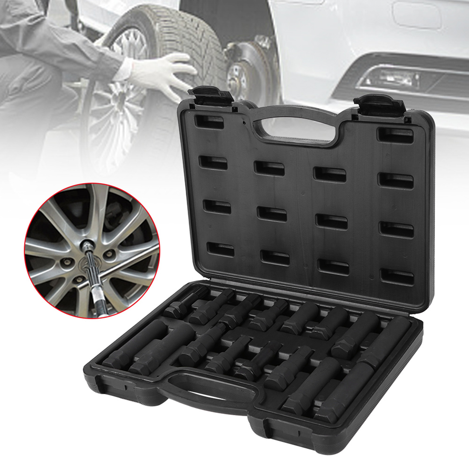 16Pcs Car Vehicle Wheel Locking Lug Nut Master Set Lock Key Removal