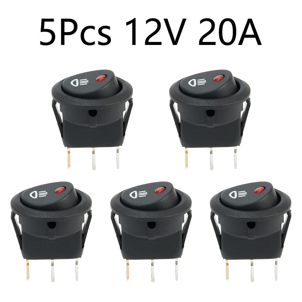 5Pcs 12V Red LED Round Rocker Switch for Car Truck Fog Light Lamps