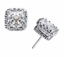 Princess-Cut Crown Silver SP 6mm 7mm 8mm Cubic Zirconia Stud Earrings