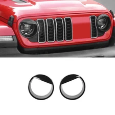 2x Black Front Headlight Lamp Cover Trims Bird for Jeep Wrangler JL JT 2024+
